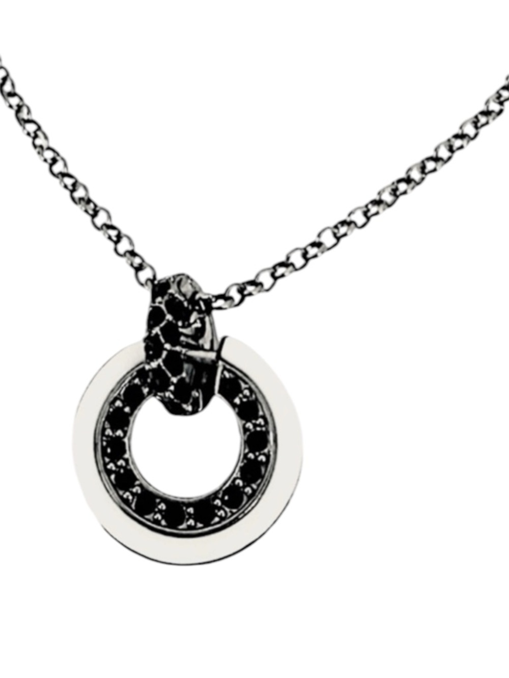Givenchy Black Crystal & Ivory White Open Circle Pendant Necklace
